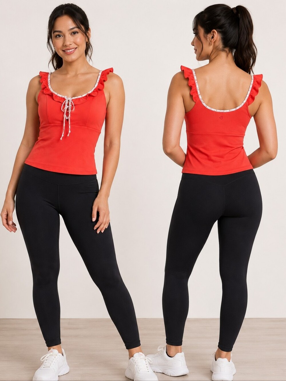 Blogilates Ruffle Lace Up Tank Red Size Large NWT Balletcore Coquette Athleisure